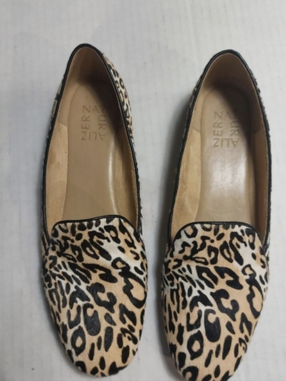 Naturalizer Leopard Print Slip-On Leather Flats Loafers- Tan/Black Size 8